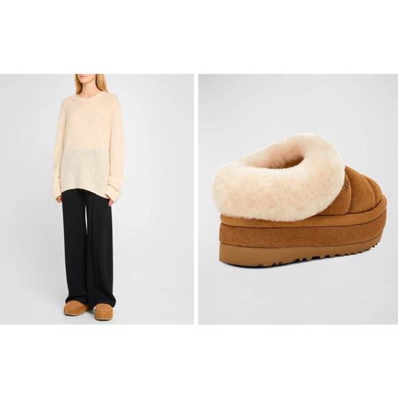 UGG Tazzlita Quilted Chestnut Platform Suede Slipper Women's Size 9 NIB - Picture 2 of 13